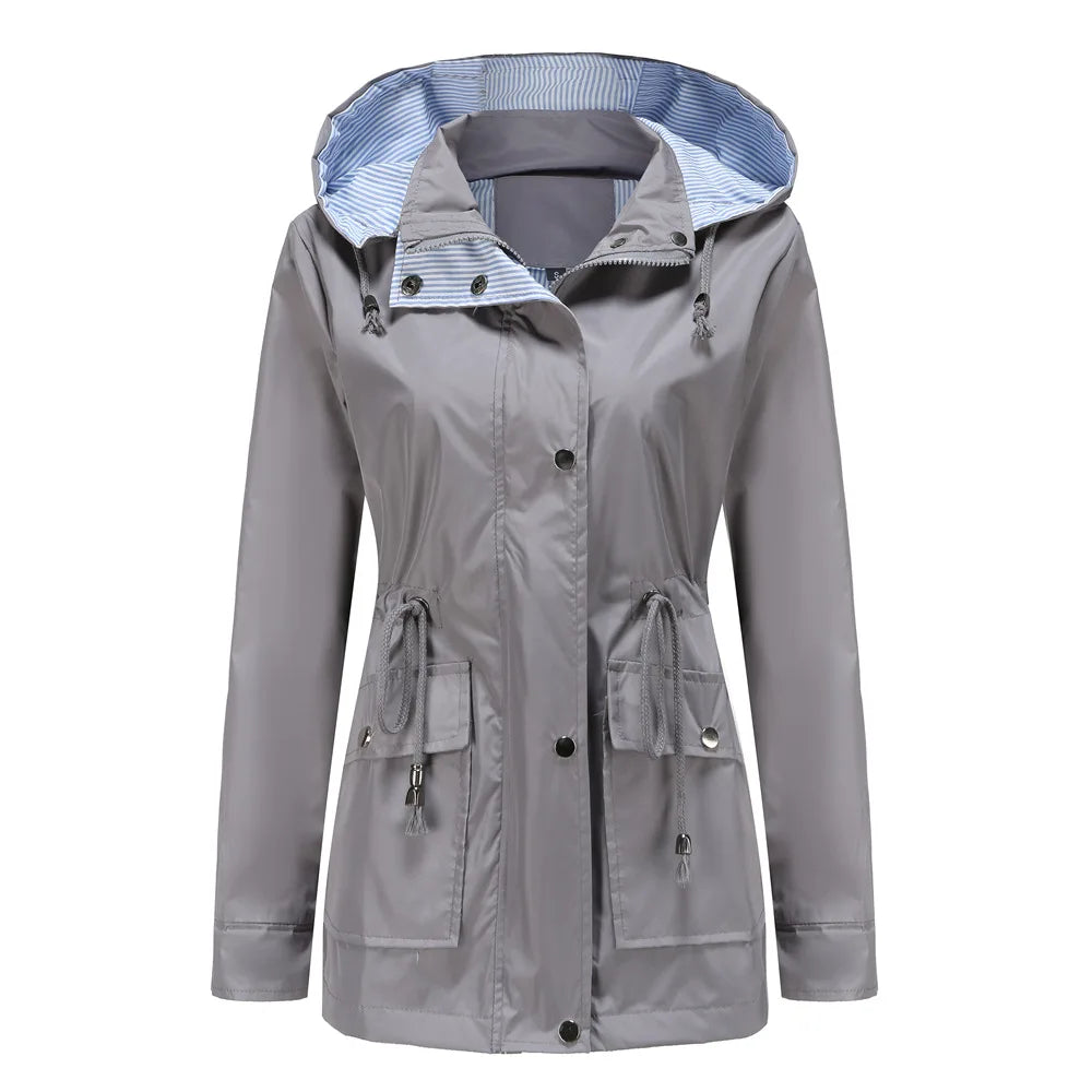Autumn Winter Women Hooded Windbreaker