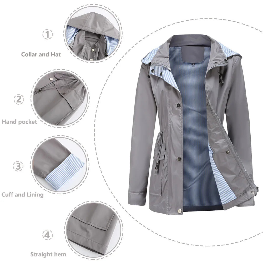 Autumn Winter Women Hooded Windbreaker