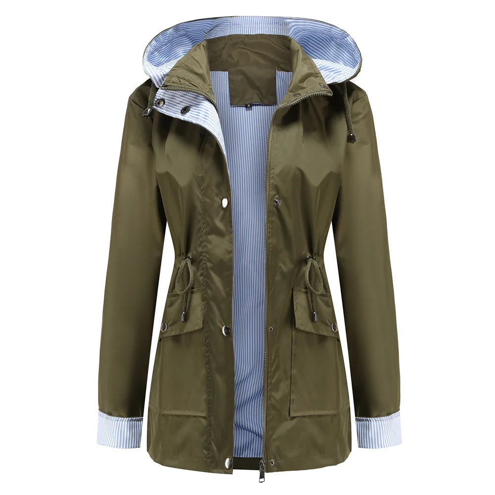 Autumn Winter Women Hooded Windbreaker