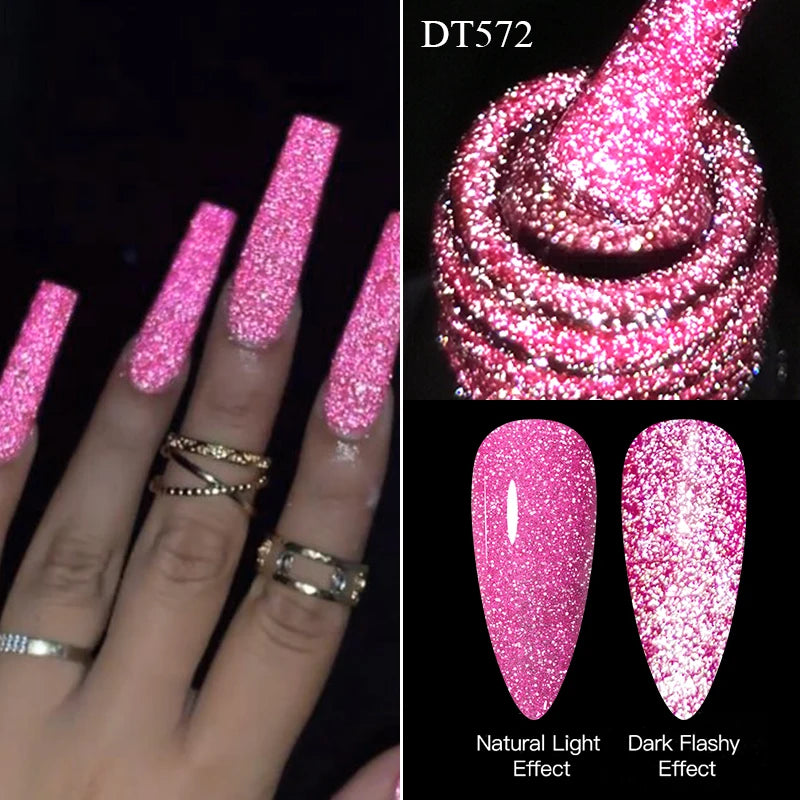 7ml Pink Fluorescent Reflective Gel Nail Polish Glitter Neon