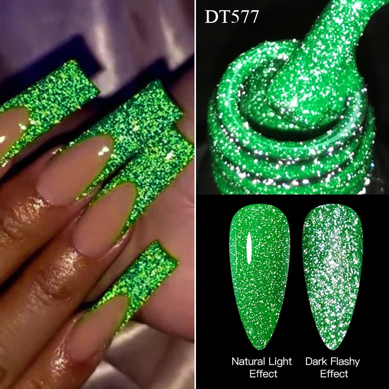 7ml Pink Fluorescent Reflective Gel Nail Polish Glitter Neon