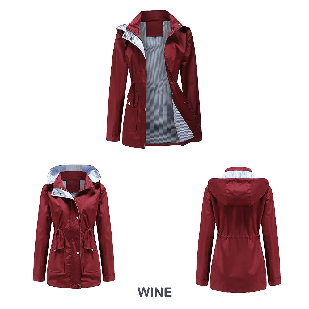 Autumn Winter Women Hooded Windbreaker