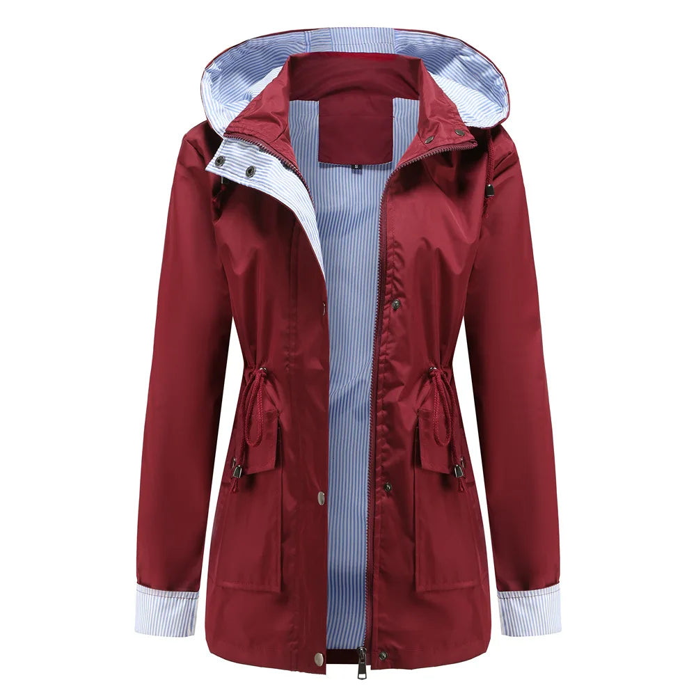 Autumn Winter Women Hooded Windbreaker