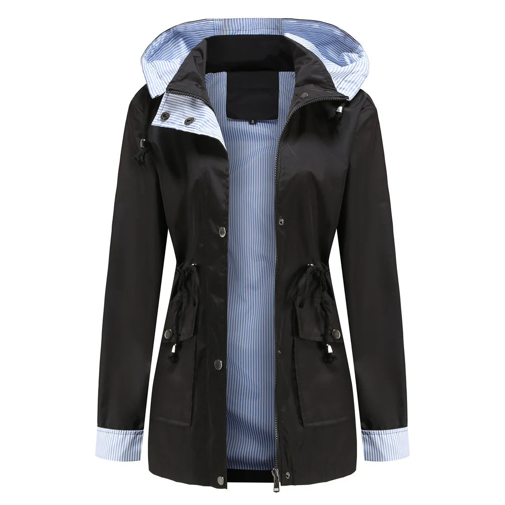 Autumn Winter Women Hooded Windbreaker