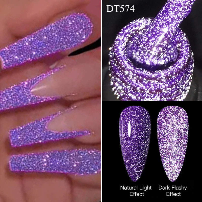 7ml Pink Fluorescent Reflective Gel Nail Polish Glitter Neon
