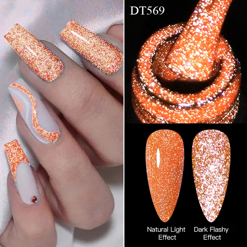 7ml Pink Fluorescent Reflective Gel Nail Polish Glitter Neon