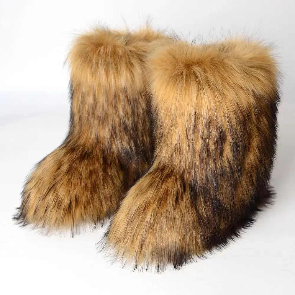 Fluffy Mid-calf Boots: Winter Women's Fashion Snow Boots Warm Cotton Shoes
