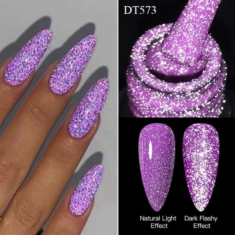 7ml Pink Fluorescent Reflective Gel Nail Polish Glitter Neon