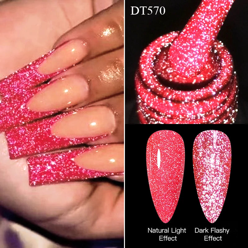 7ml Pink Fluorescent Reflective Gel Nail Polish Glitter Neon