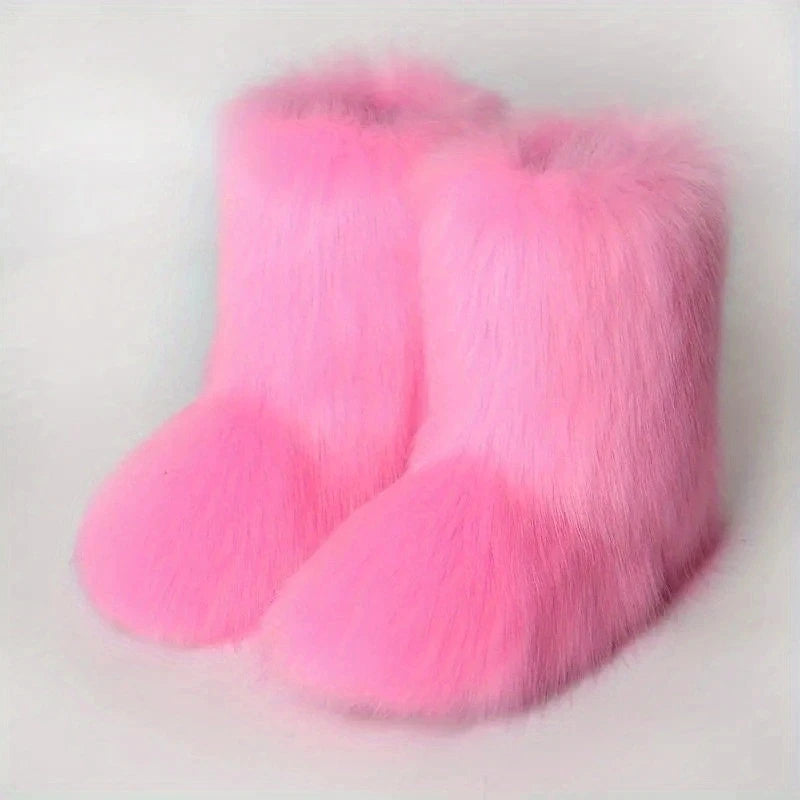 Fluffy Mid-calf Boots: Winter Women's Fashion Snow Boots Warm Cotton Shoes
