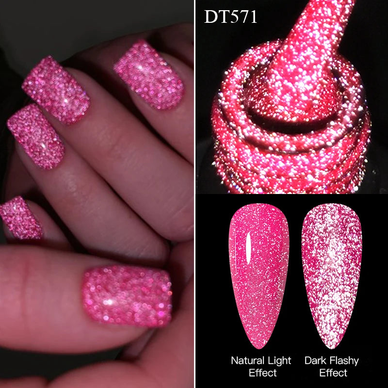 7ml Pink Fluorescent Reflective Gel Nail Polish Glitter Neon