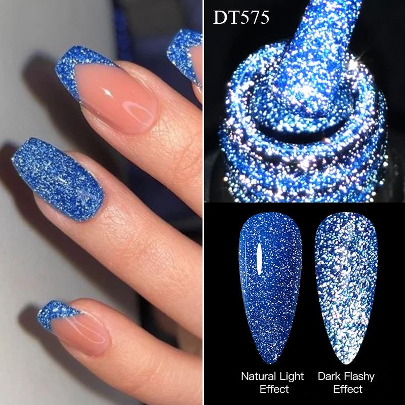 7ml Pink Fluorescent Reflective Gel Nail Polish Glitter Neon
