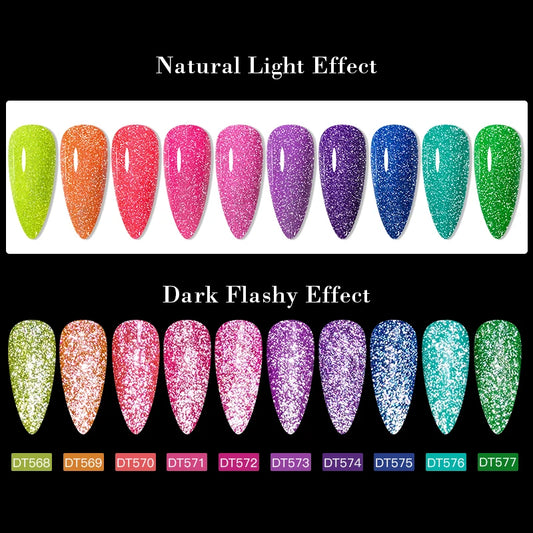 7ml Pink Fluorescent Reflective Gel Nail Polish Glitter Neon
