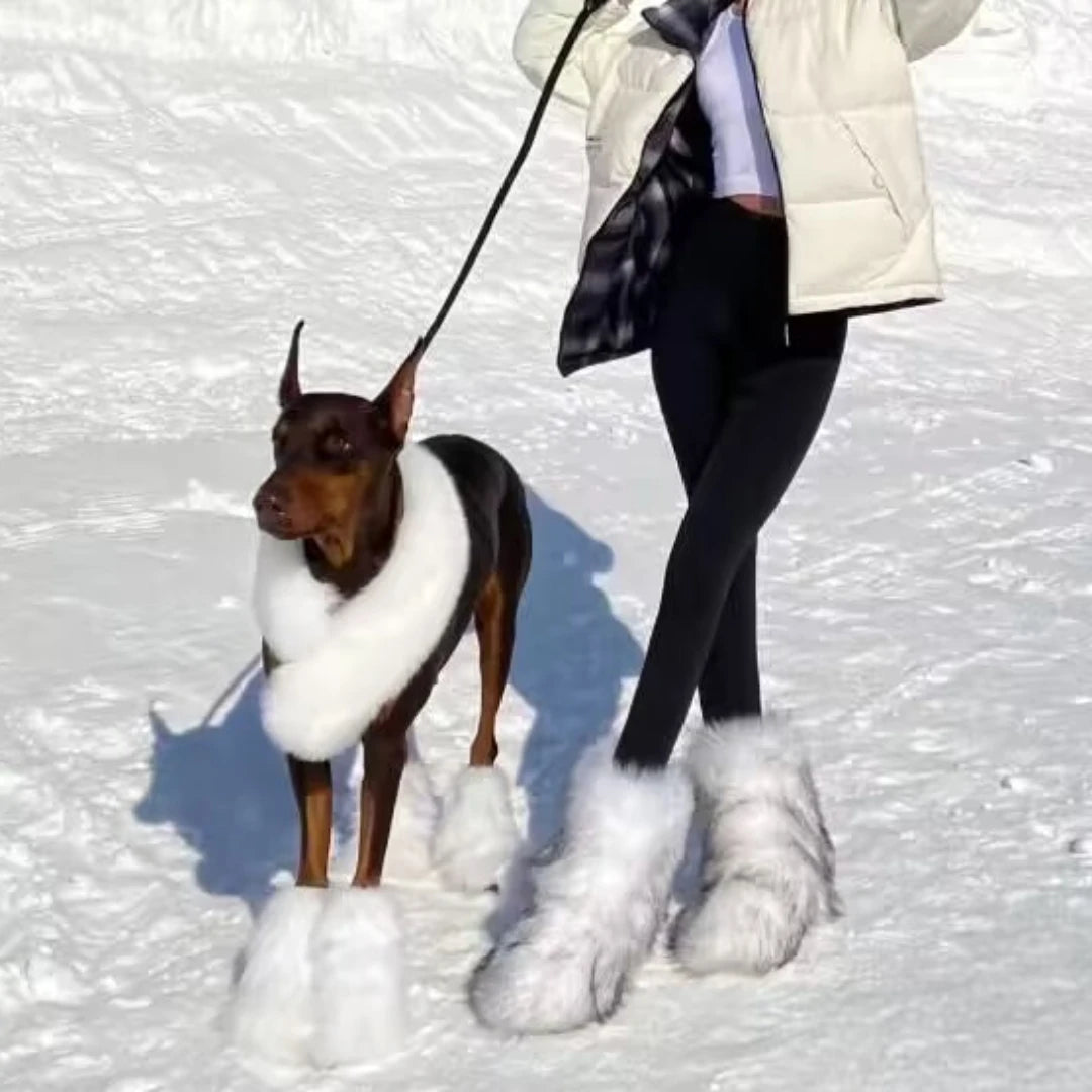 Fluffy Mid-calf Boots: Winter Women's Fashion Snow Boots Warm Cotton Shoes