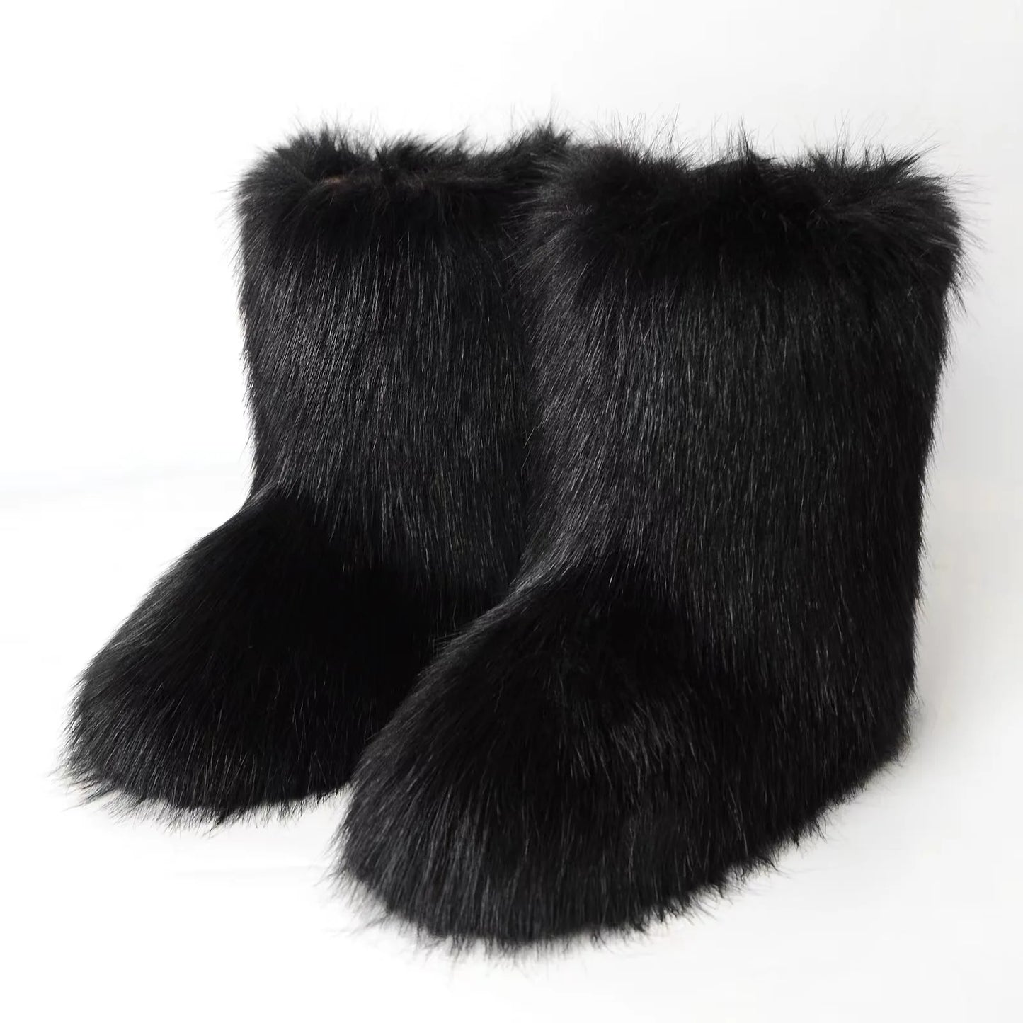Fluffy Mid-calf Boots: Winter Women's Fashion Snow Boots Warm Cotton Shoes