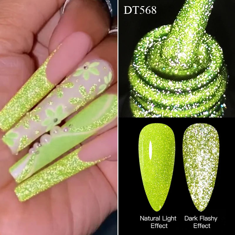 7ml Pink Fluorescent Reflective Gel Nail Polish Glitter Neon