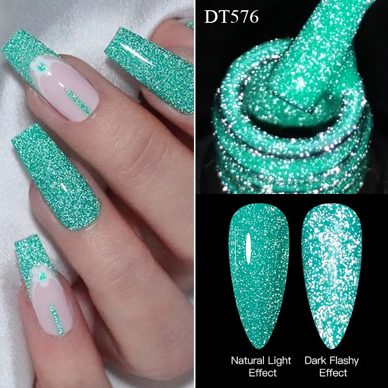 7ml Pink Fluorescent Reflective Gel Nail Polish Glitter Neon